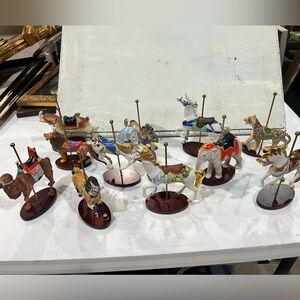 Franklin Mint Treasury of Carousel Art 1988 11 Ceramic Animals no wooden display
